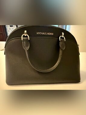 Michael Kors Black Dome Satchel with Gold Hardware